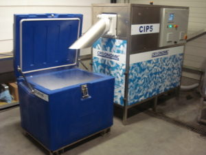 Dry Ice Repacker CIP5 and dry ice storage container.